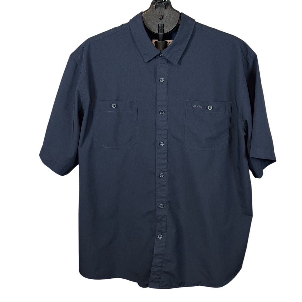 Orvis Mens XXL Navy Blue Short Sleeve Button Down Shirt Classic Collection